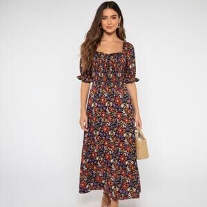 BeachLunchLounge Cataleya Floral Smocked Midi Dress Cottagecore Boho Milkmaid M